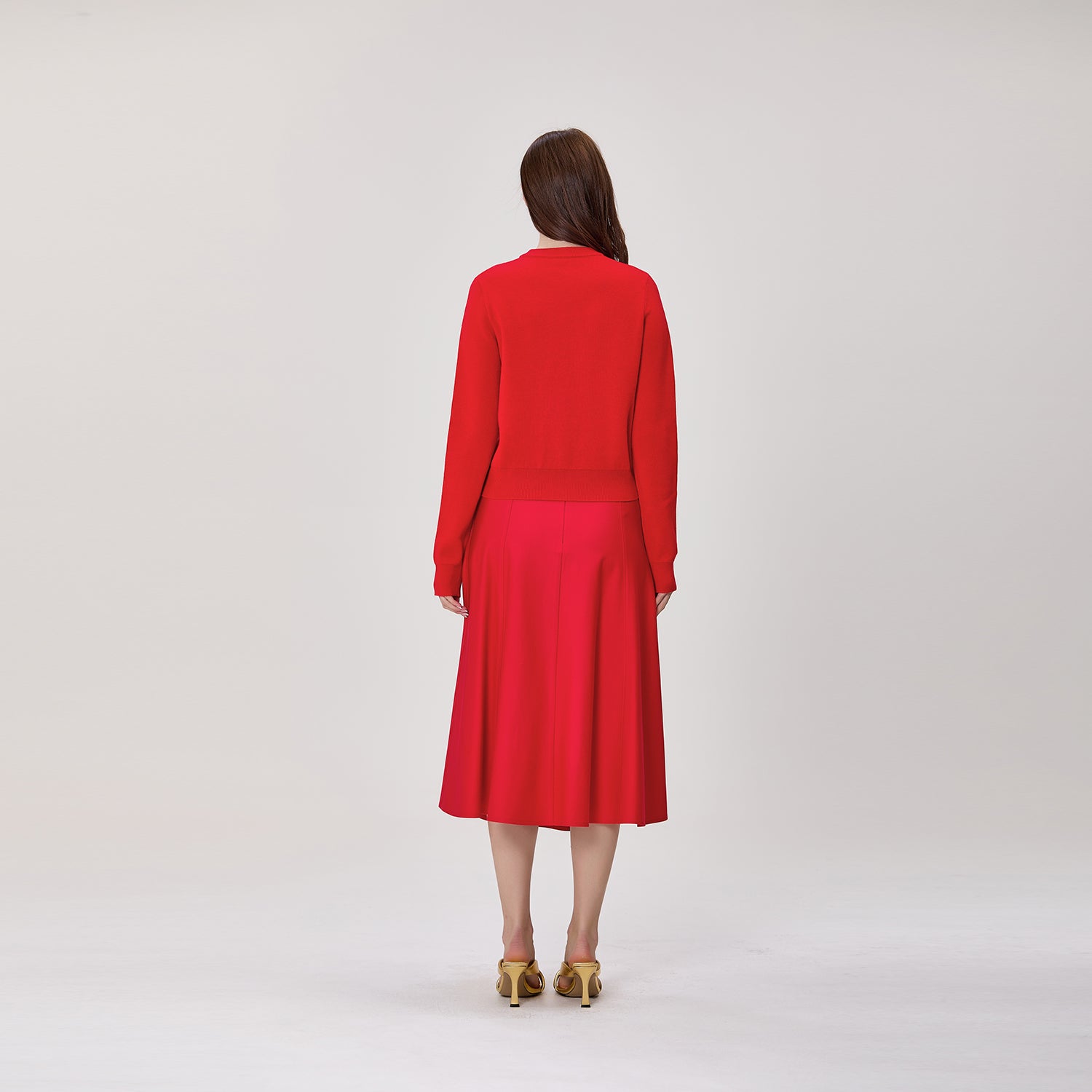 jupe midi évasée en tissu stretch