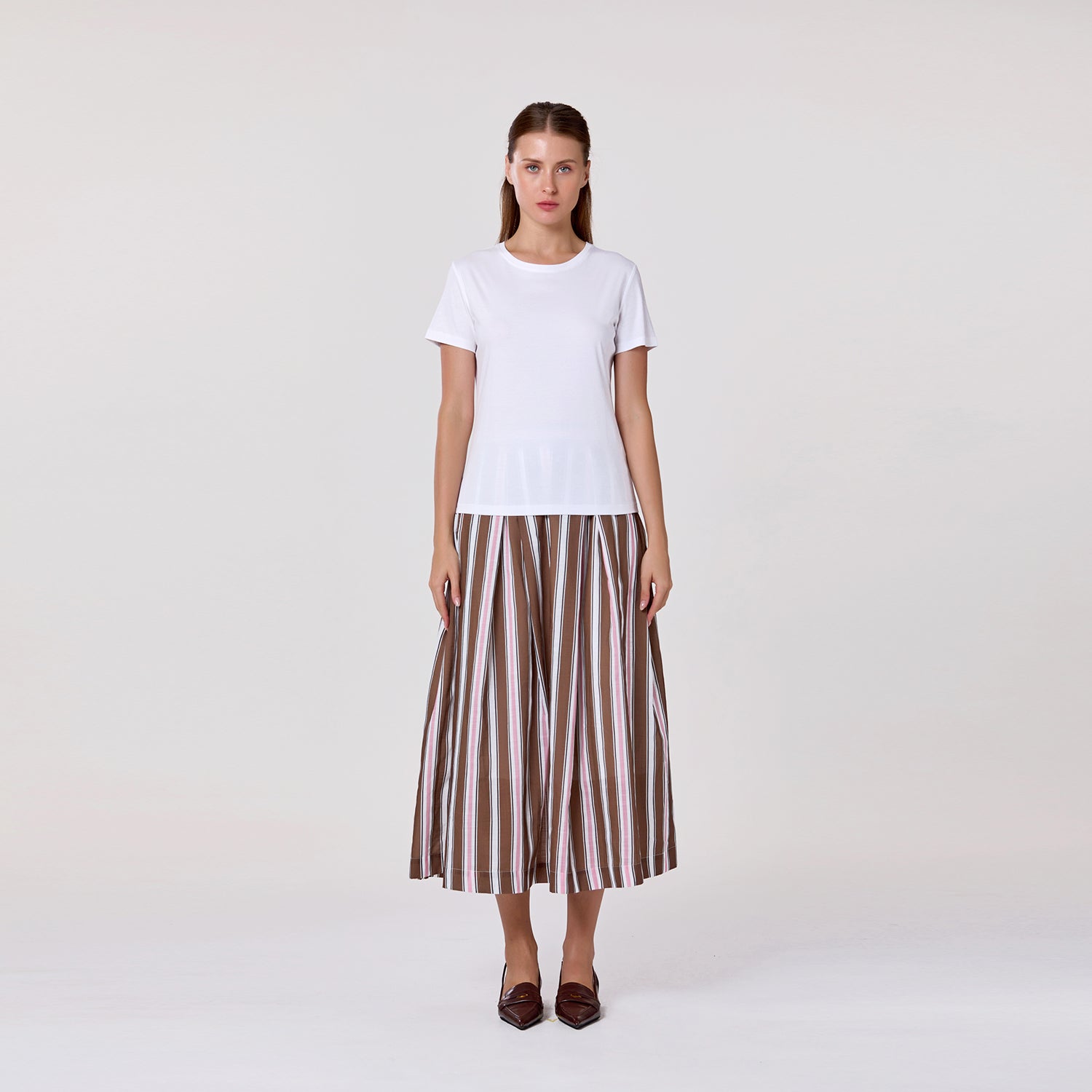 Jupe midi à rayures avec doublure en coton