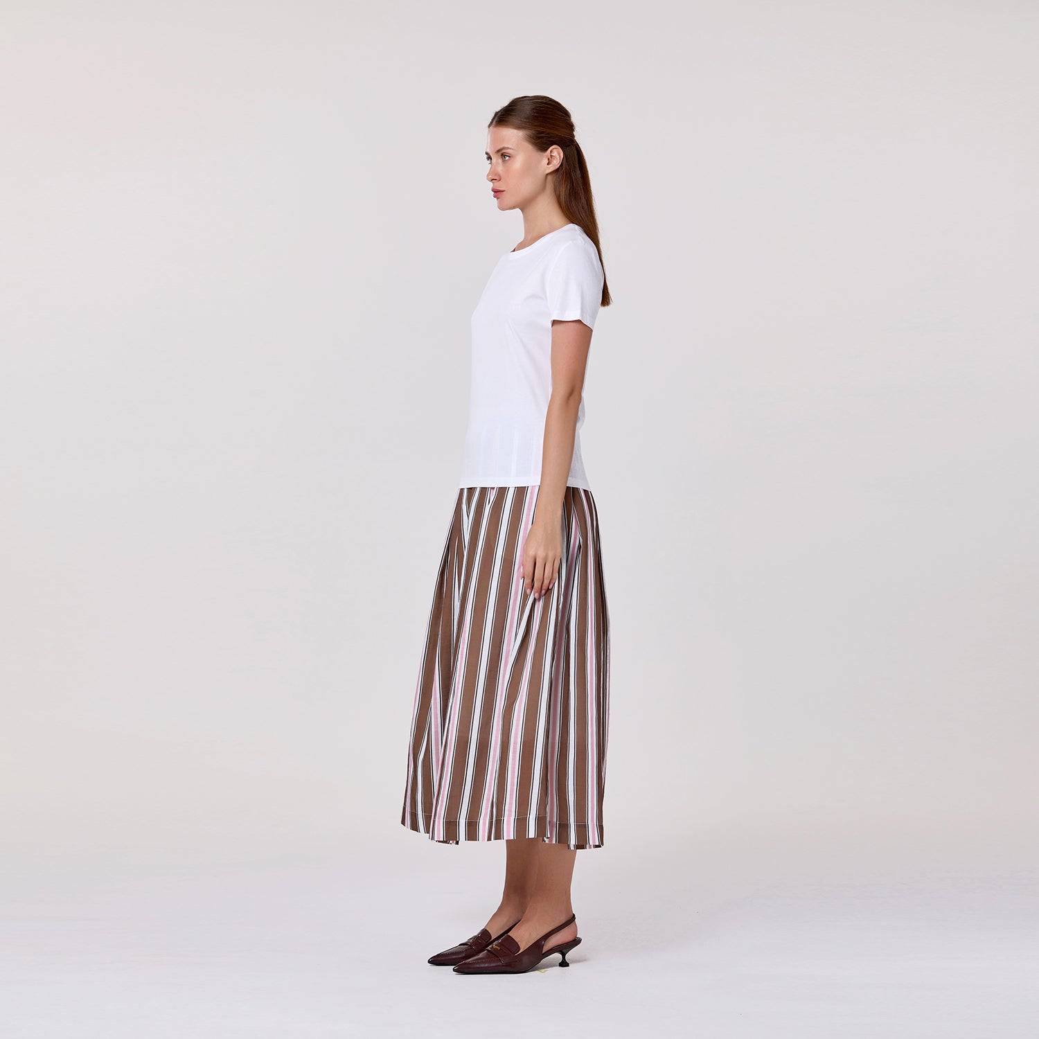 Jupe midi à rayures avec doublure en coton