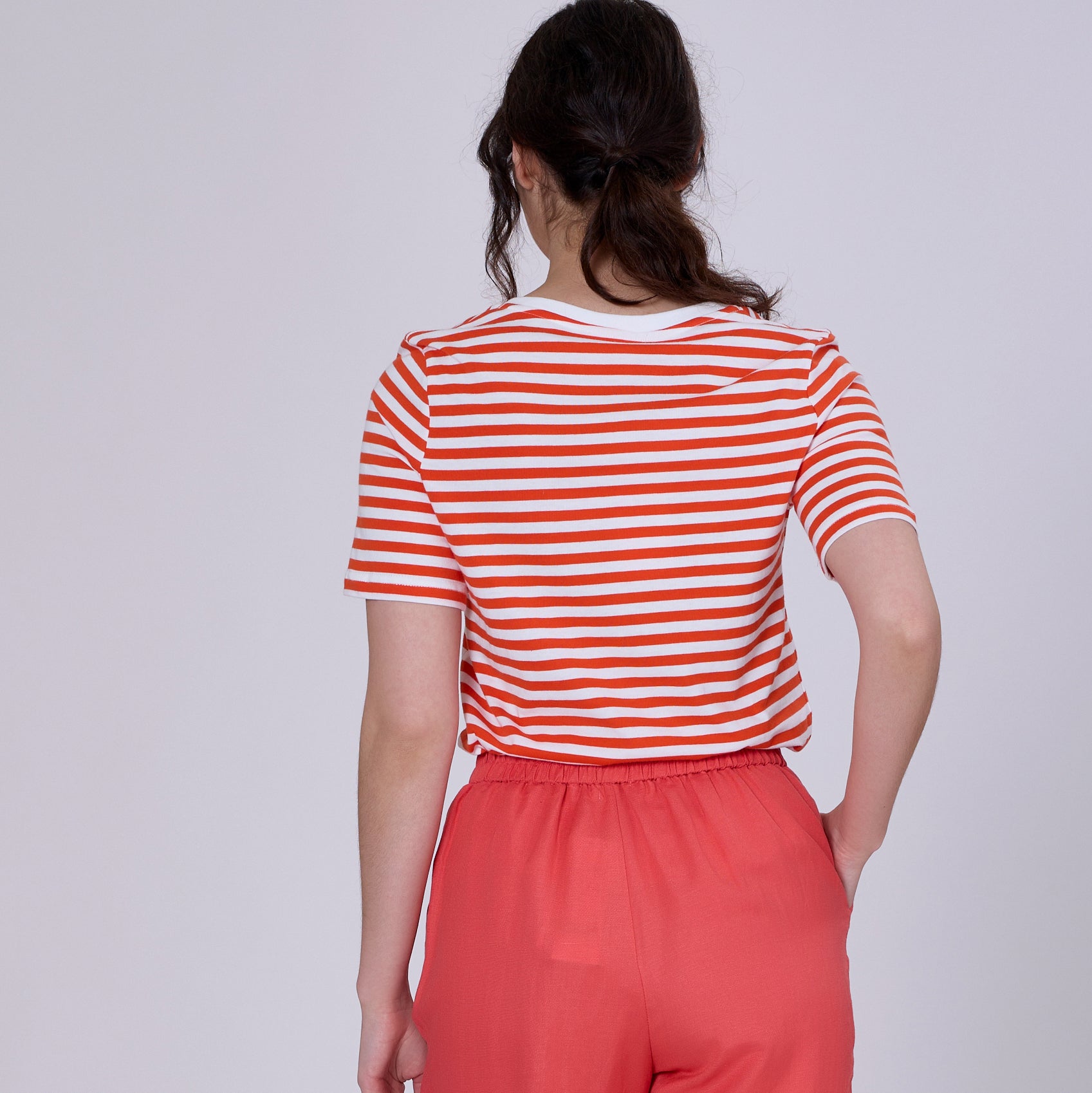 T-shirt marinière col V en coton