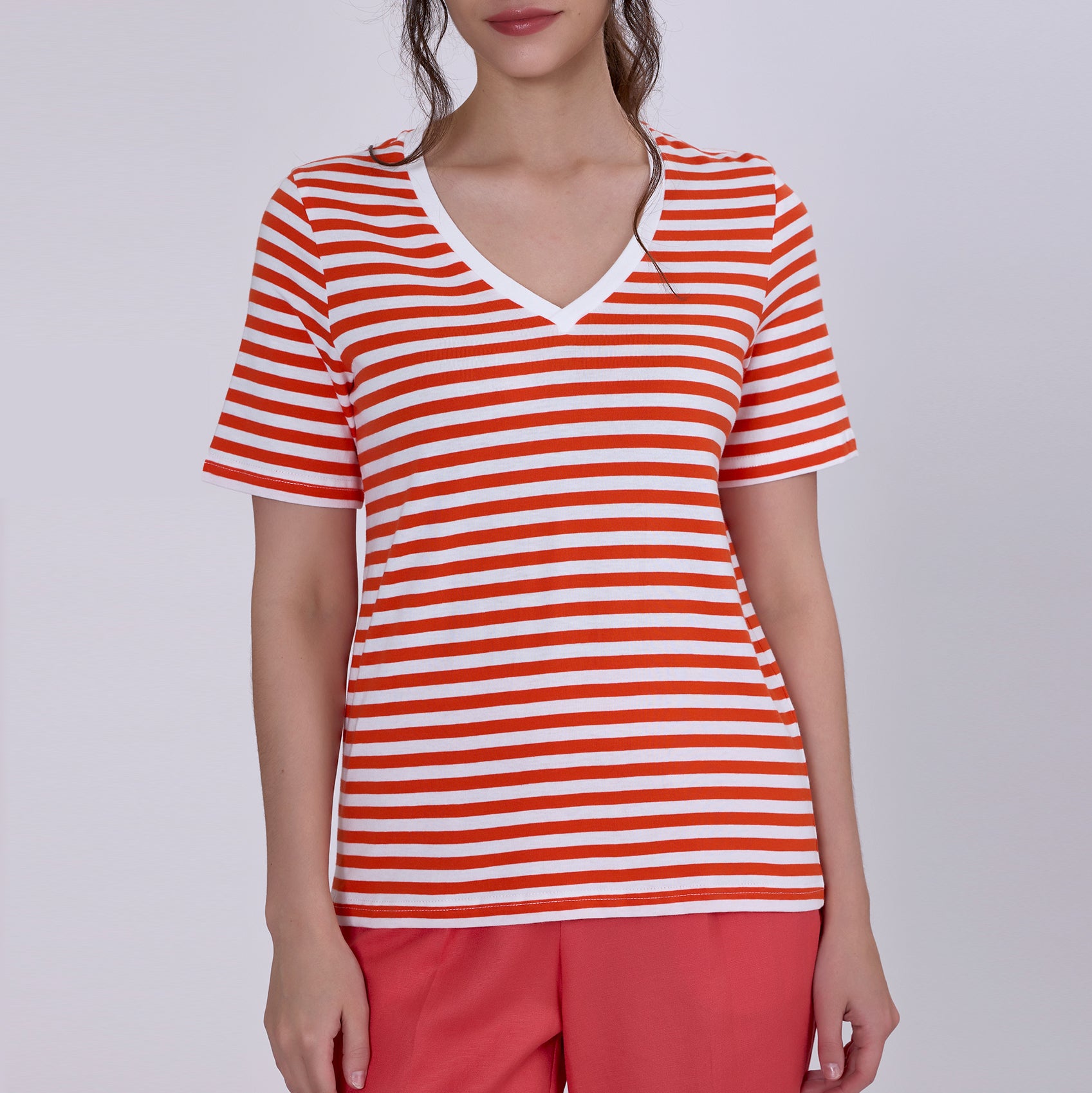 T-shirt marinière col V en coton