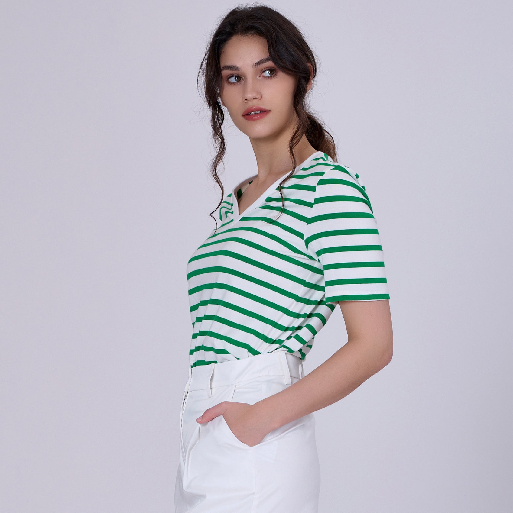 T-shirt marinière col V en coton
