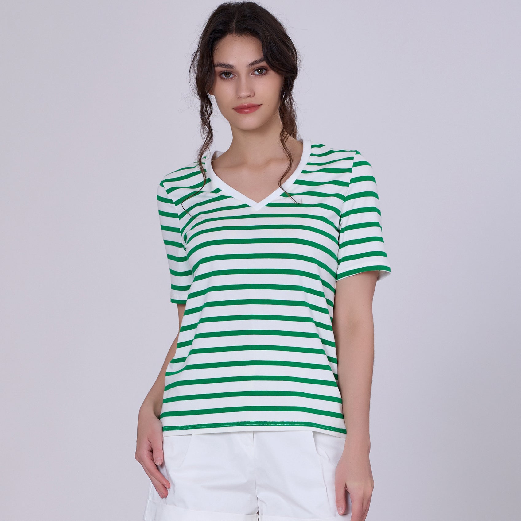 T-shirt marinière col V en coton