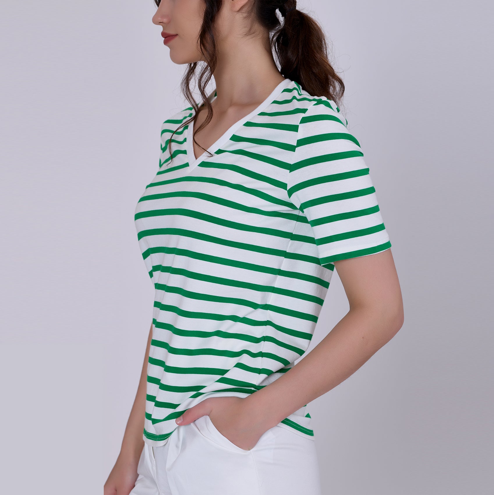 T-shirt marinière col V en coton