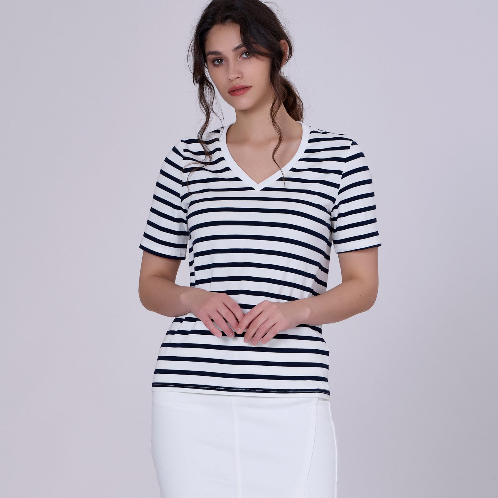 T-shirt marinière col V en coton