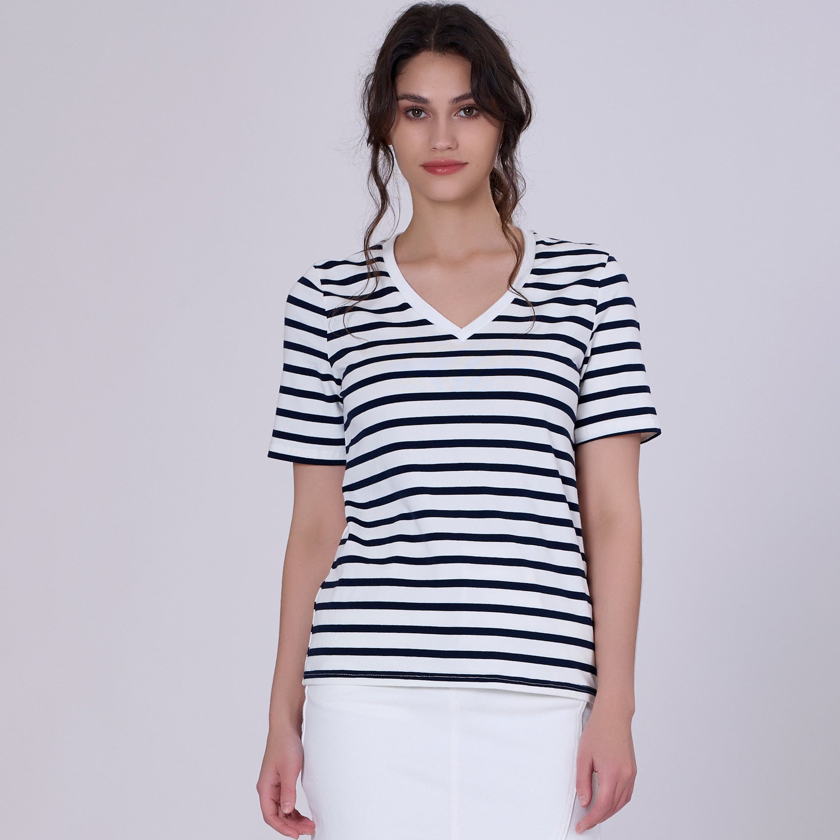 T-shirt marinière col V en coton