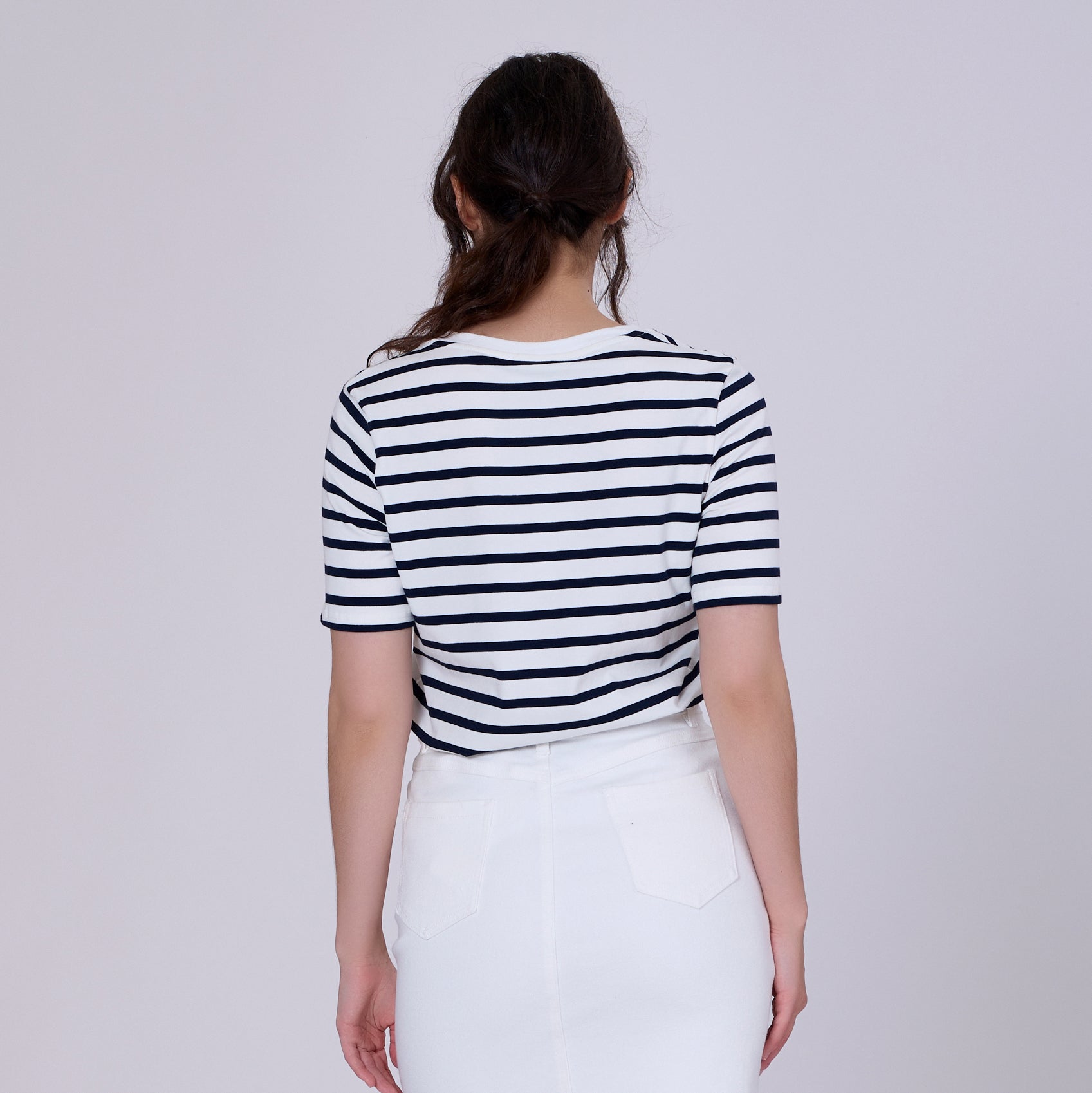 T-shirt marinière col V en coton