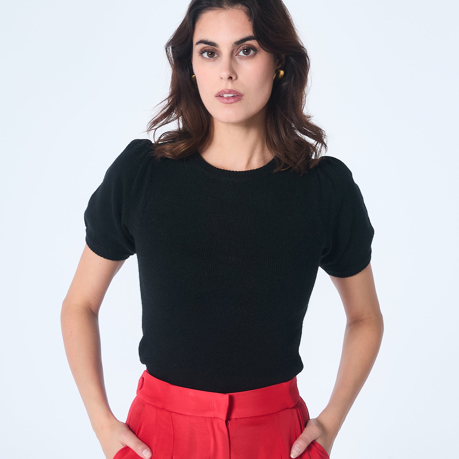 Top en maille manches courtes