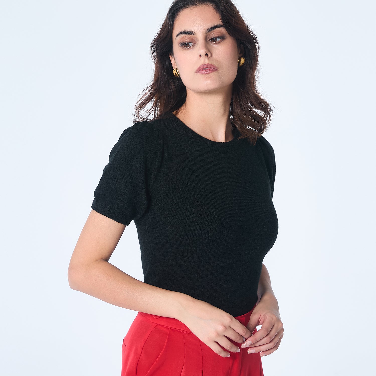Top en maille manches courtes