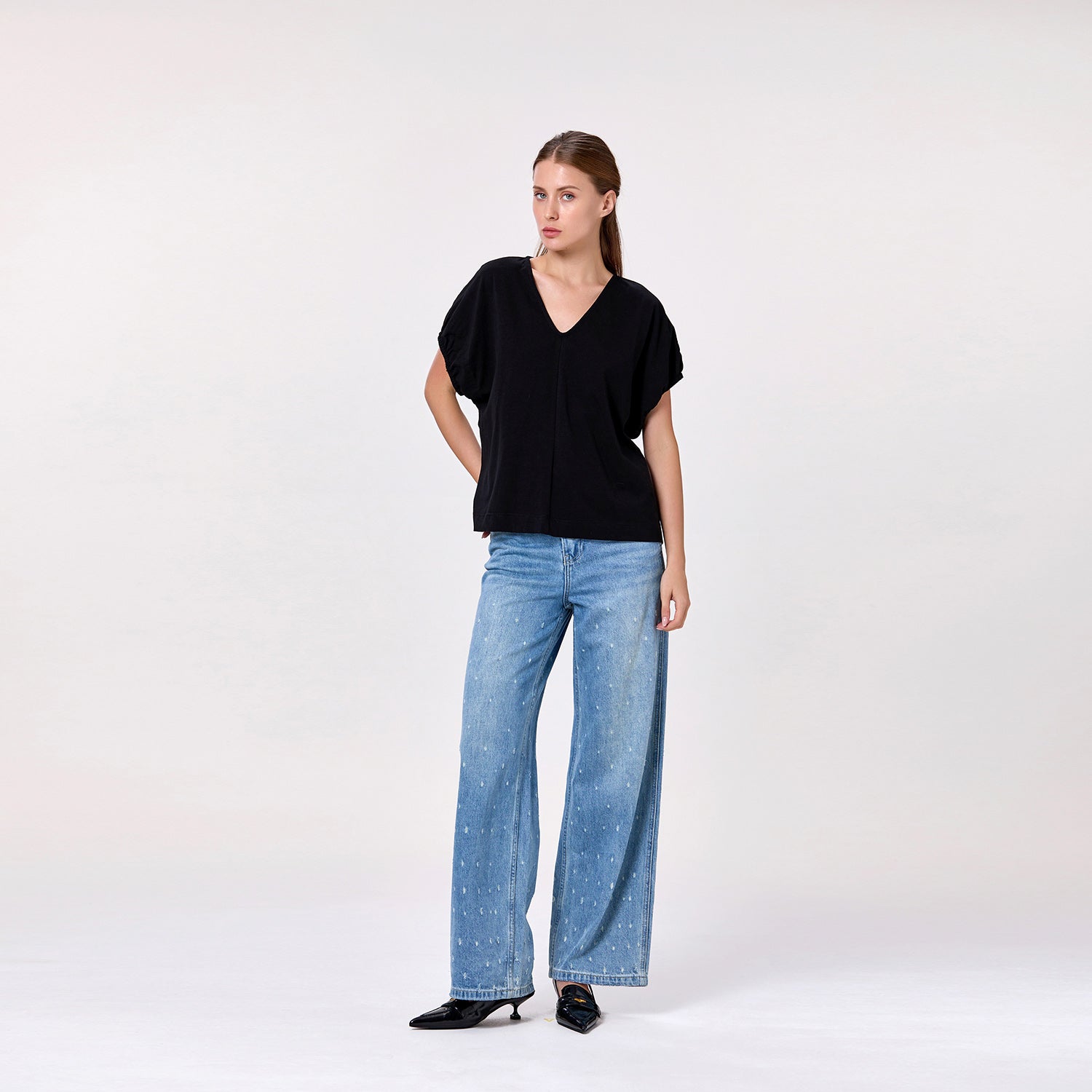 Blouse décontractée en coton col V