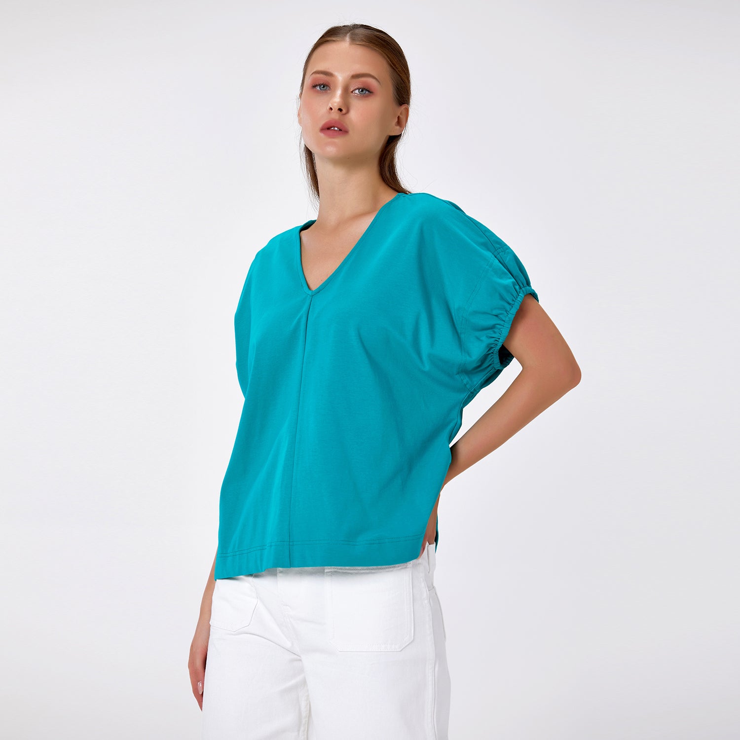 Blouse décontractée en coton col V