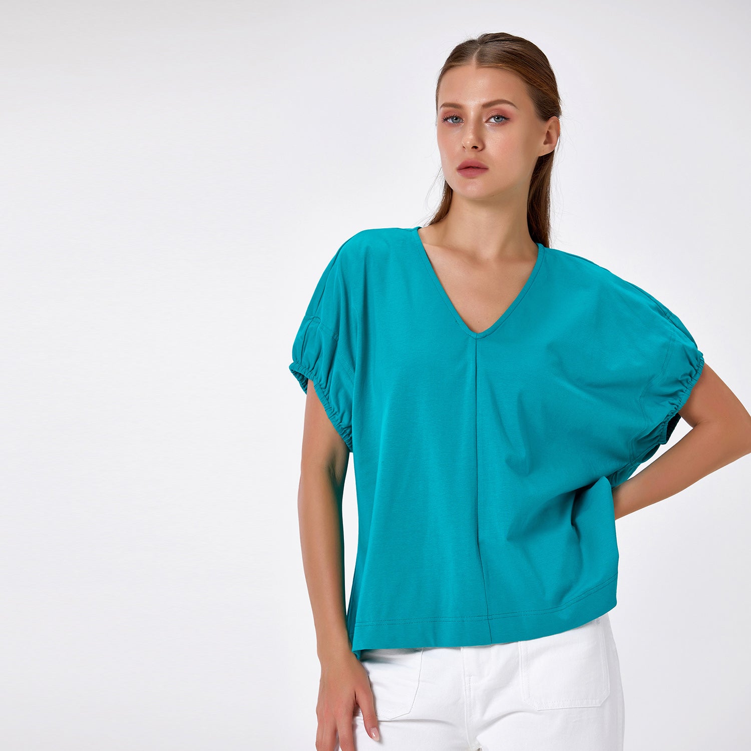 Blouse décontractée en coton col V