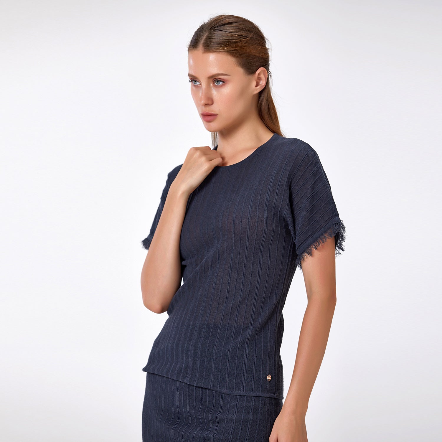 Top en maille ajusté à manches courtes