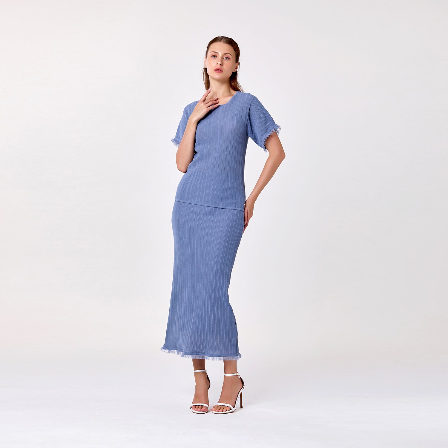 Jupe longue en maille côtelée