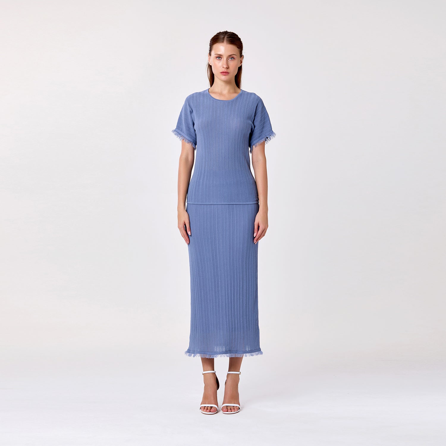 Jupe longue en maille côtelée