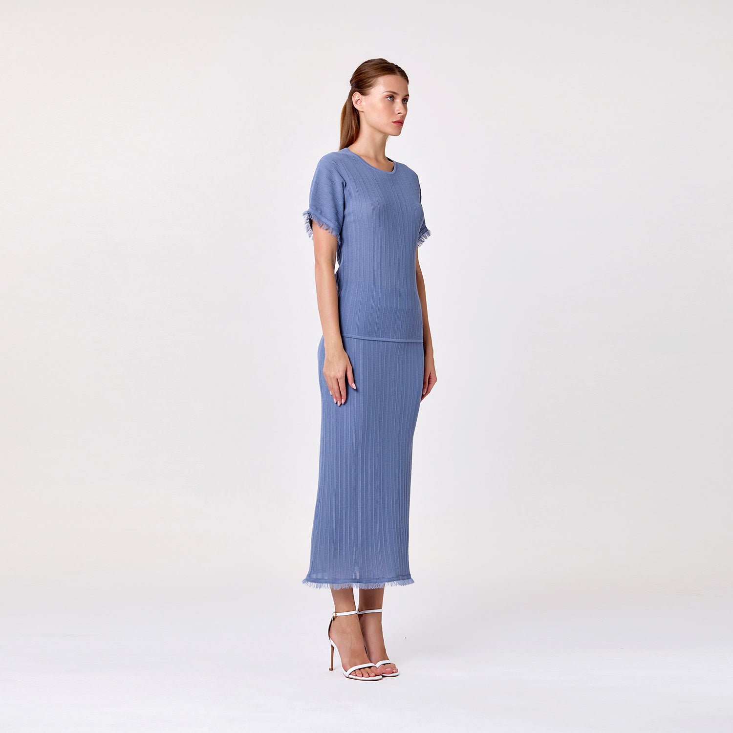 Jupe longue en maille côtelée