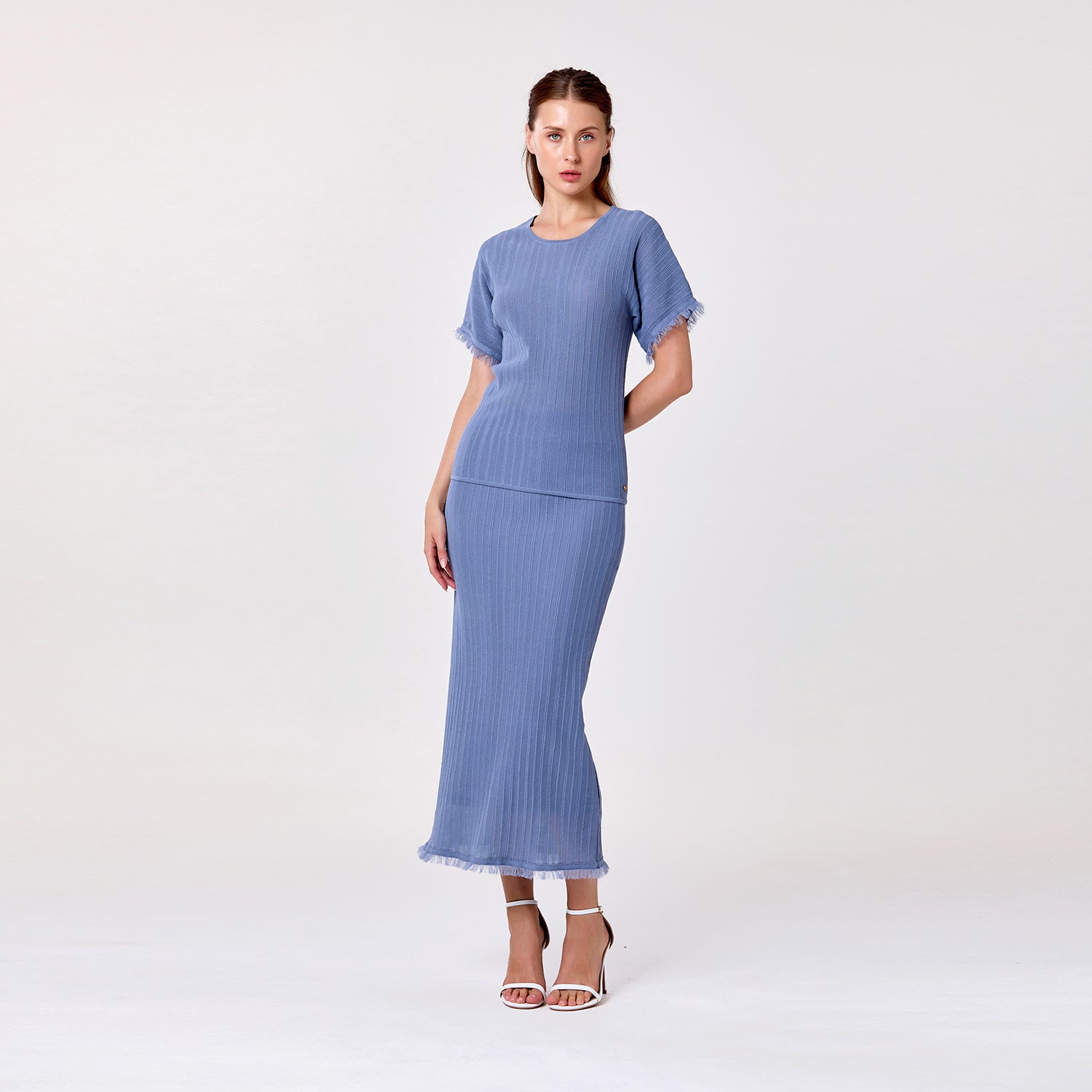 Jupe longue en maille côtelée