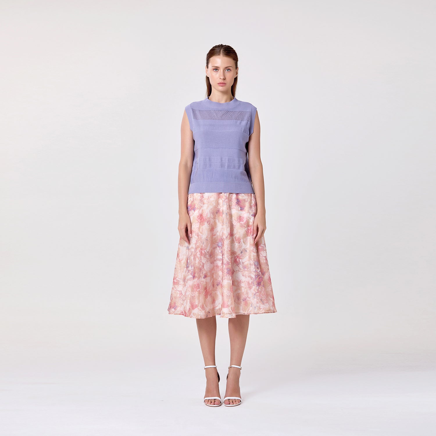 Jupe midi en organza à imprimé floral