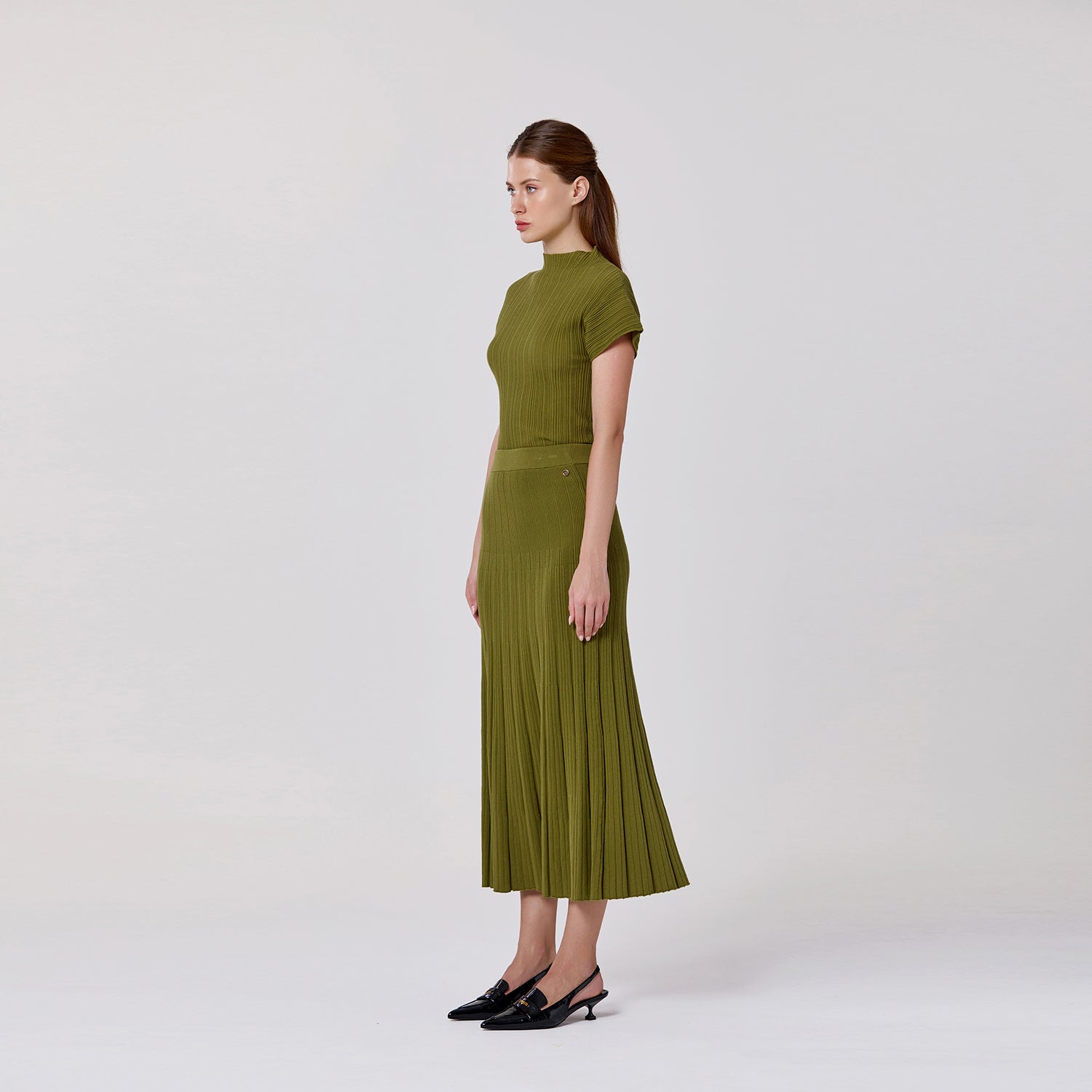 Jupe longue en maille de coton plissée