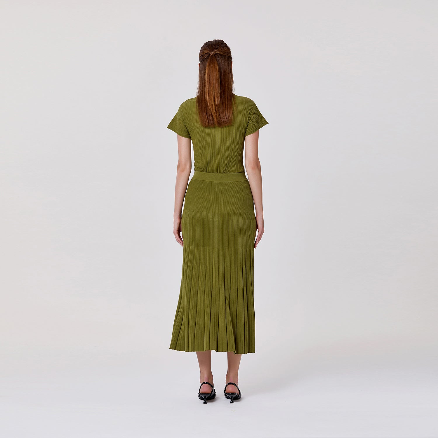 Jupe longue en maille de coton plissée