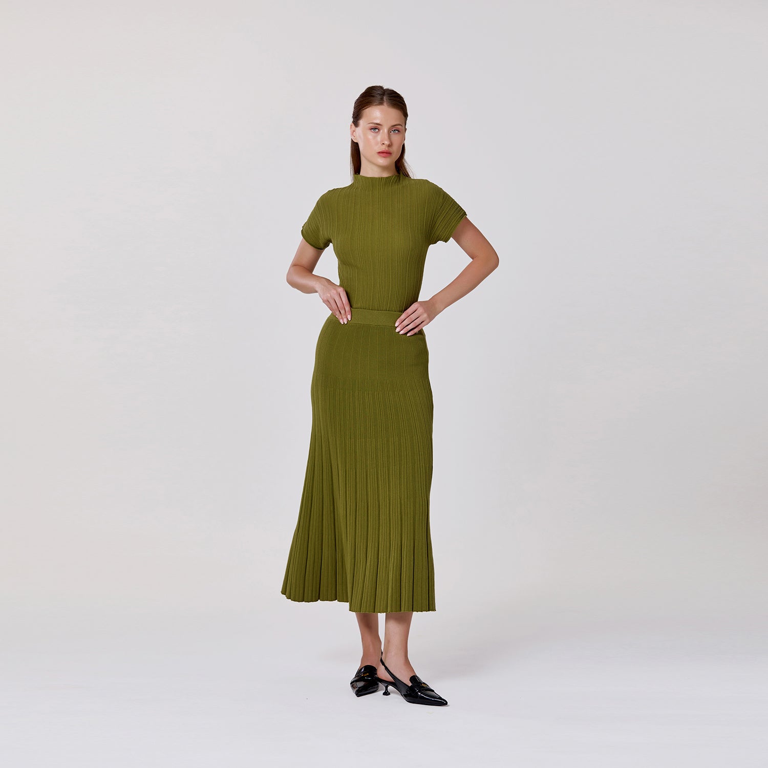 Jupe longue en maille de coton plissée