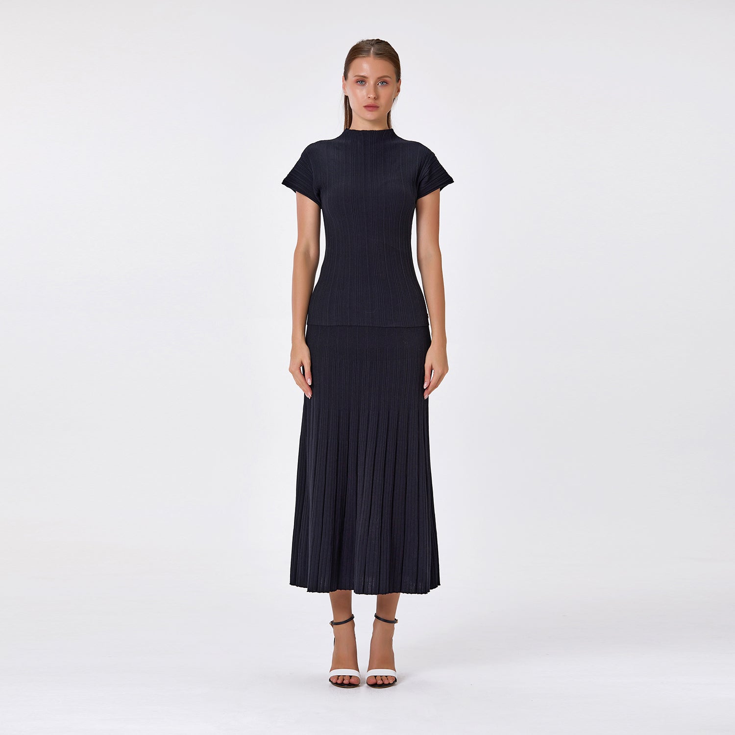 Jupe longue en maille de coton plissée