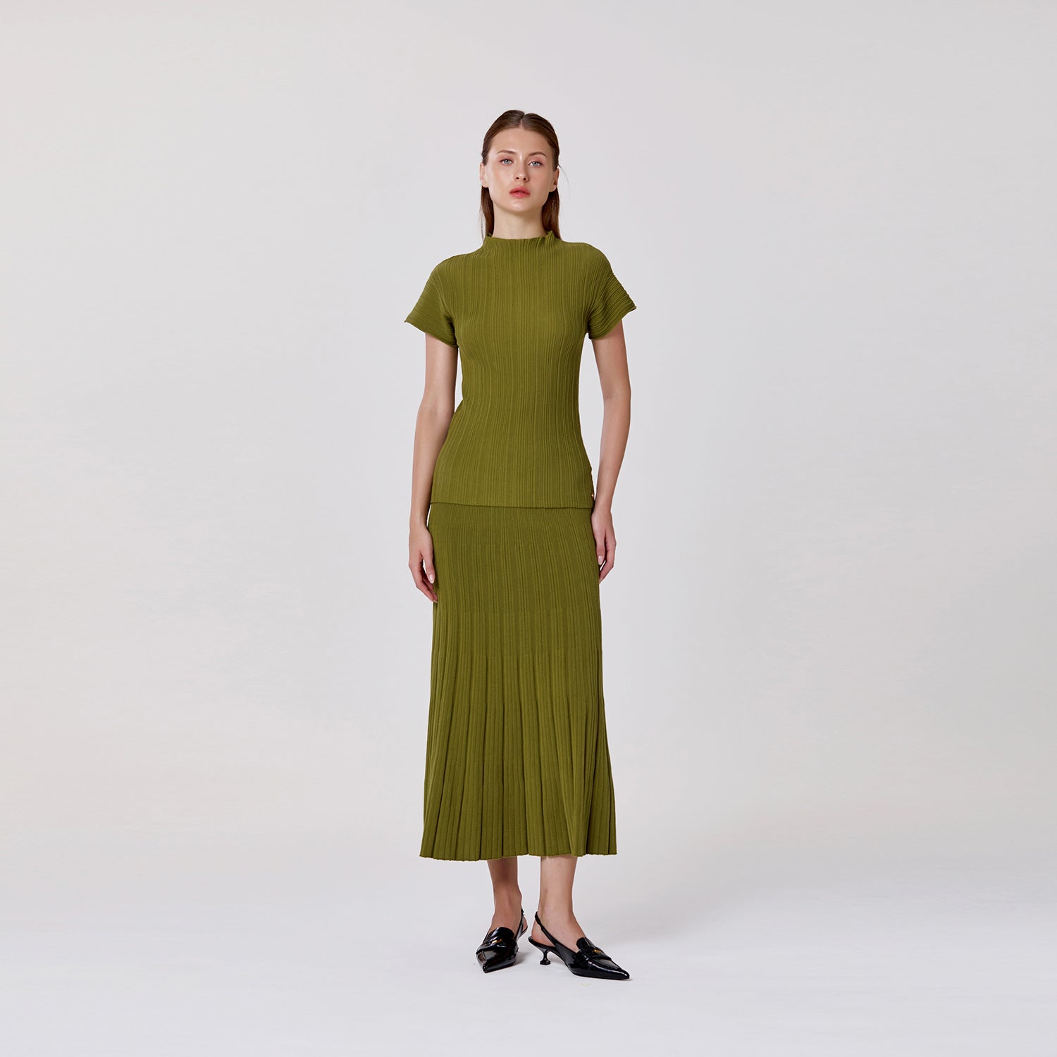 Jupe longue en maille de coton plissée