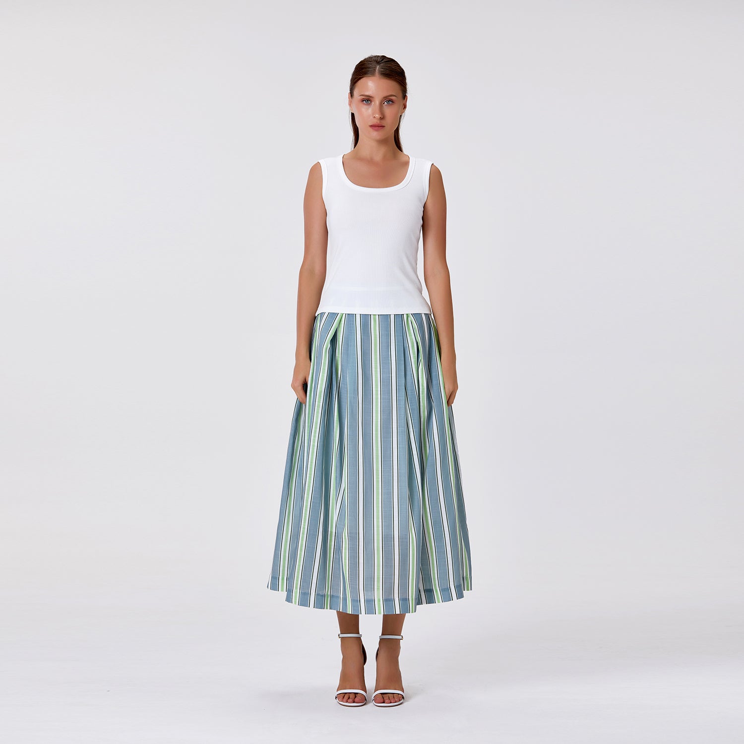 Jupe midi à rayures avec doublure en coton