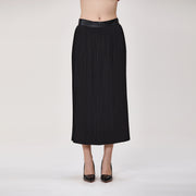 Jupe midi plissée avec taille effet cuir