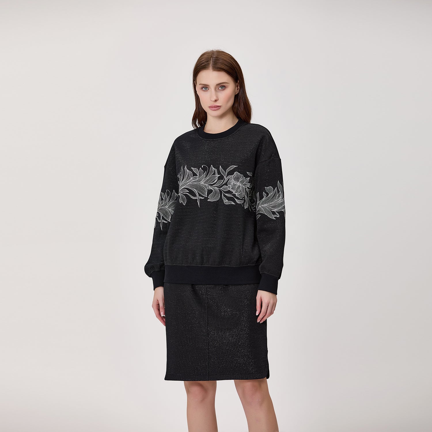 Sweat en maille à motif floral femme