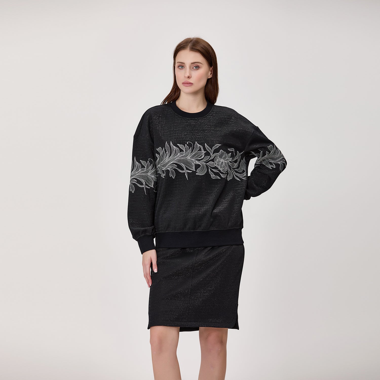 Sweat en maille à motif floral femme