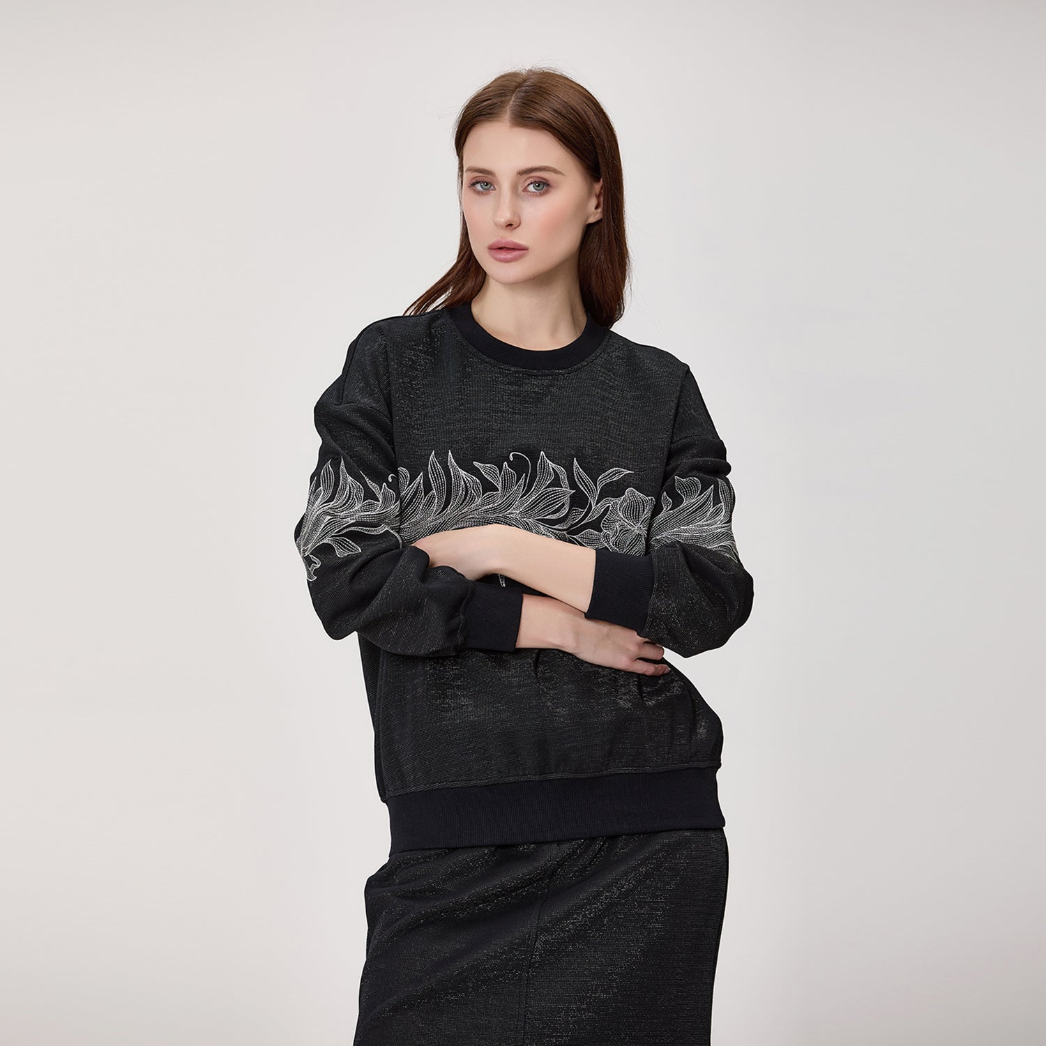 Sweat en maille à motif floral femme