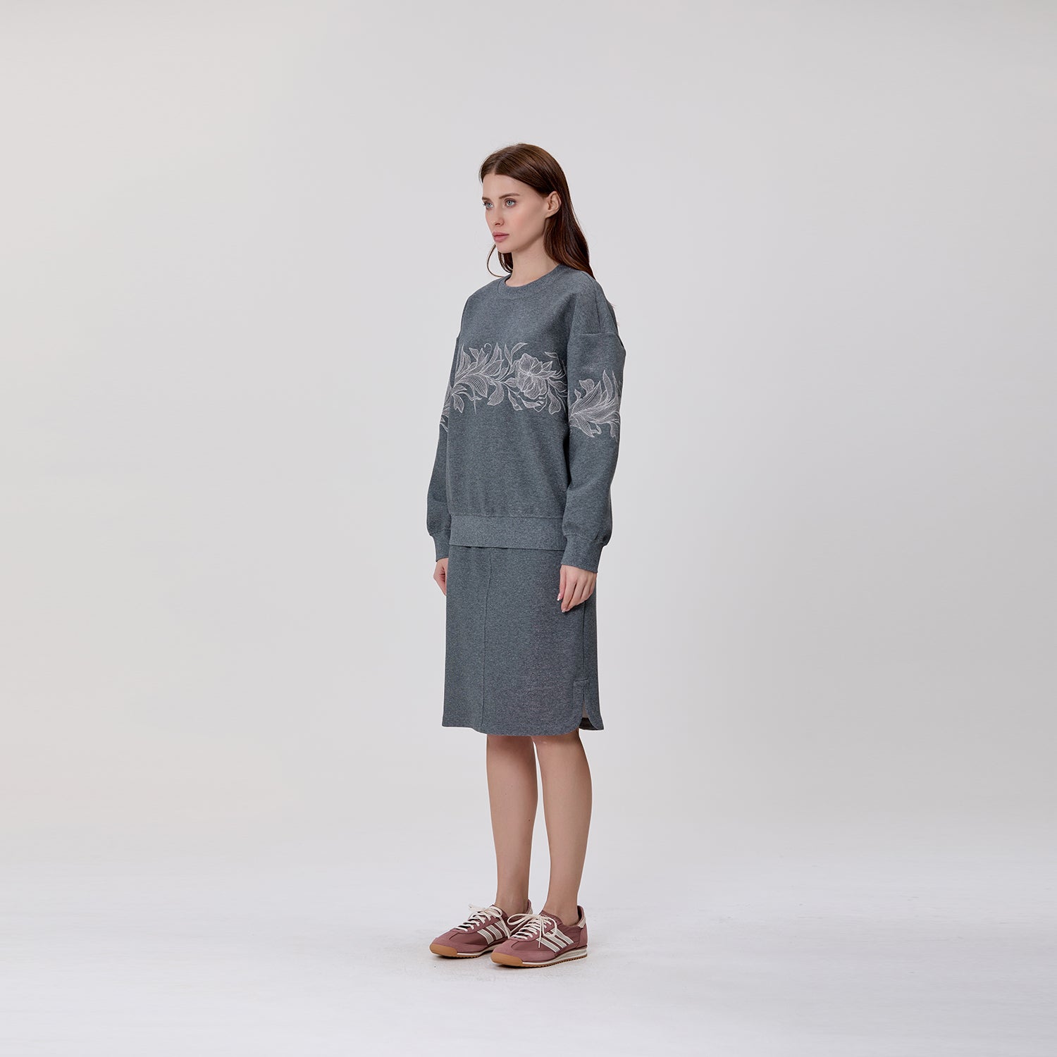 Sweat en maille à motif floral femme