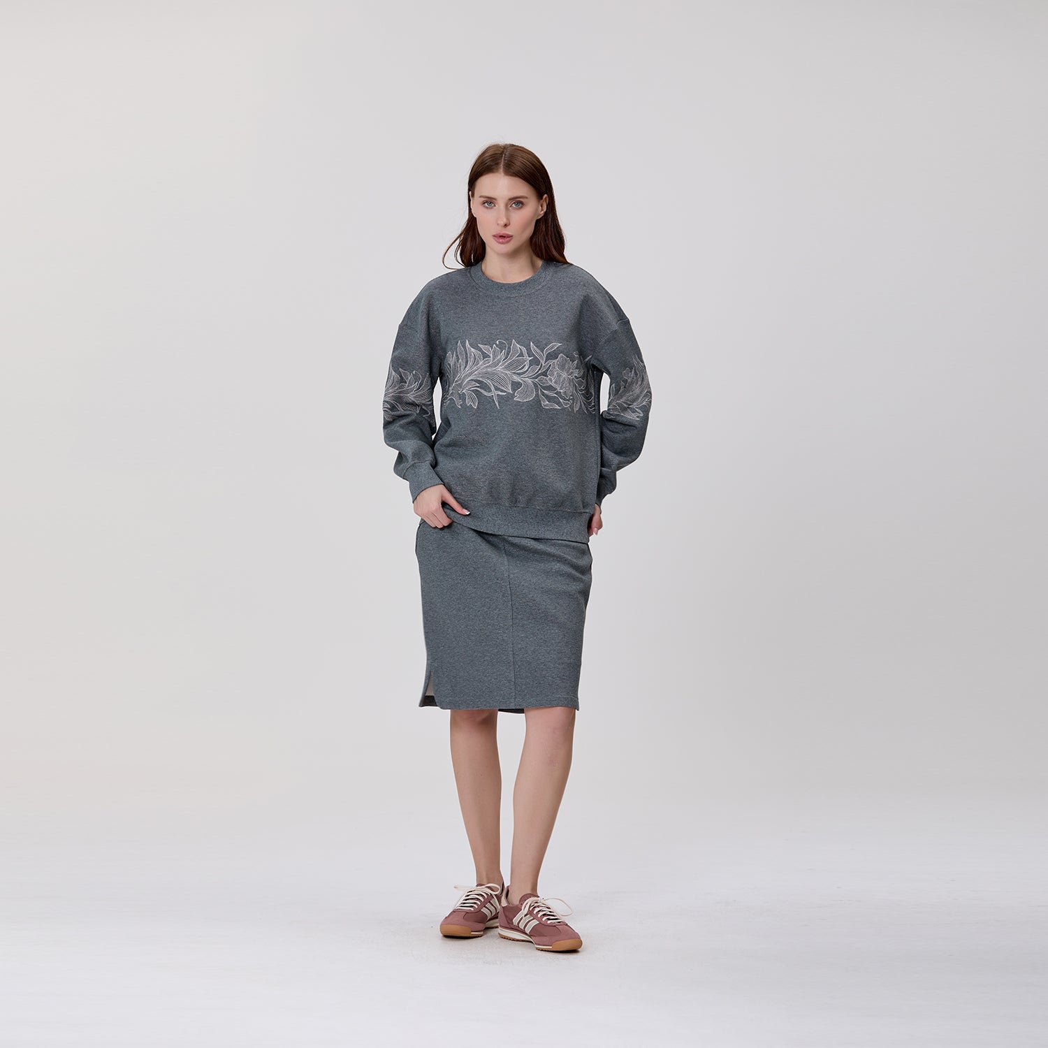 Sweat en maille à motif floral femme
