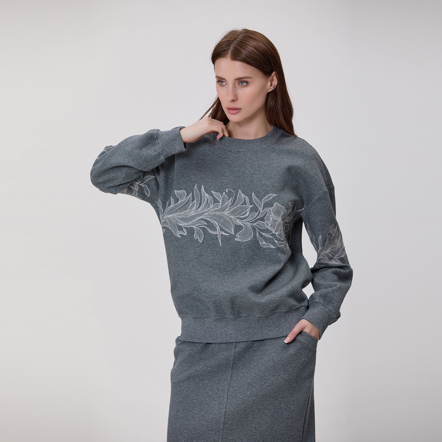 Sweat en maille à motif floral femme