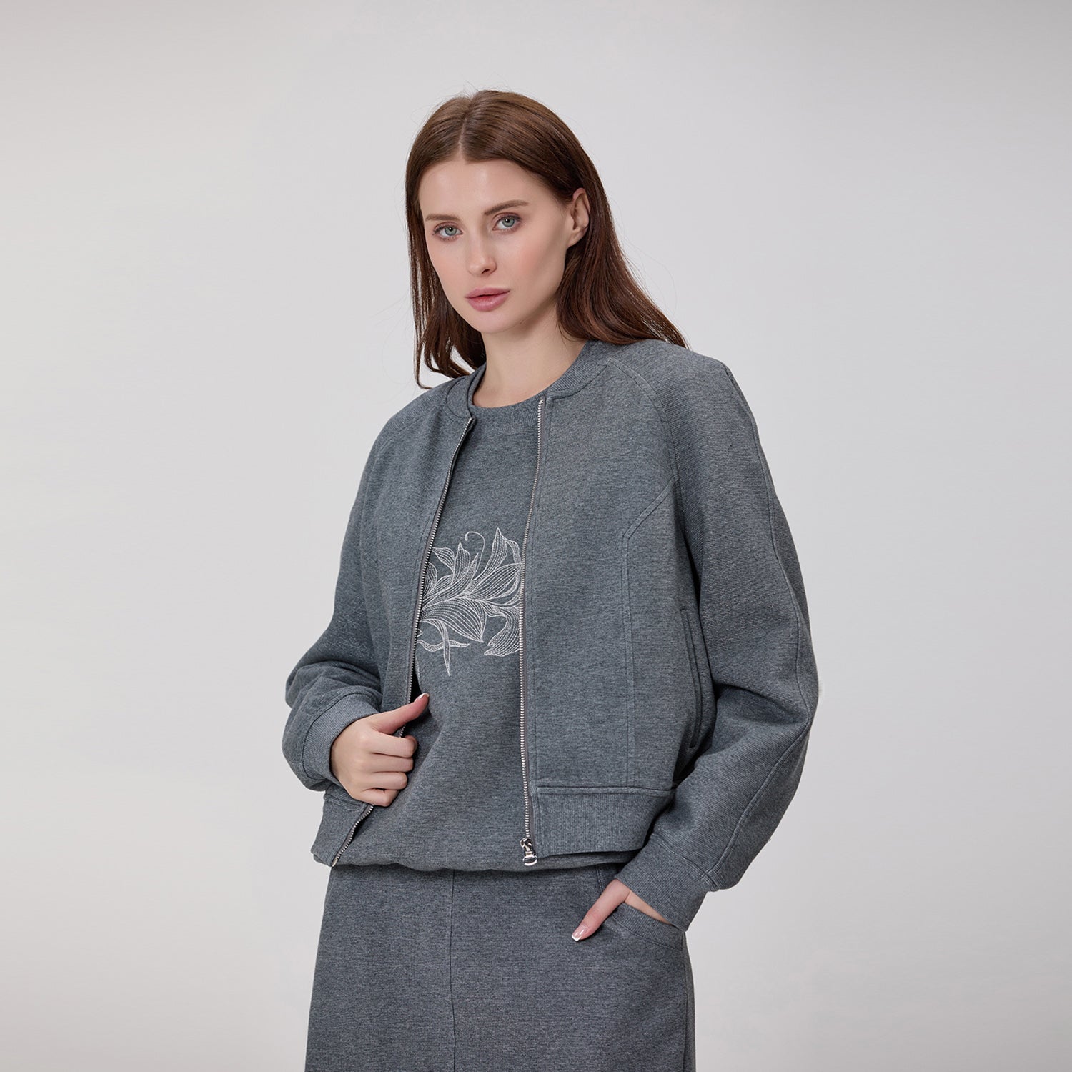 Sweat en maille à motif floral femme