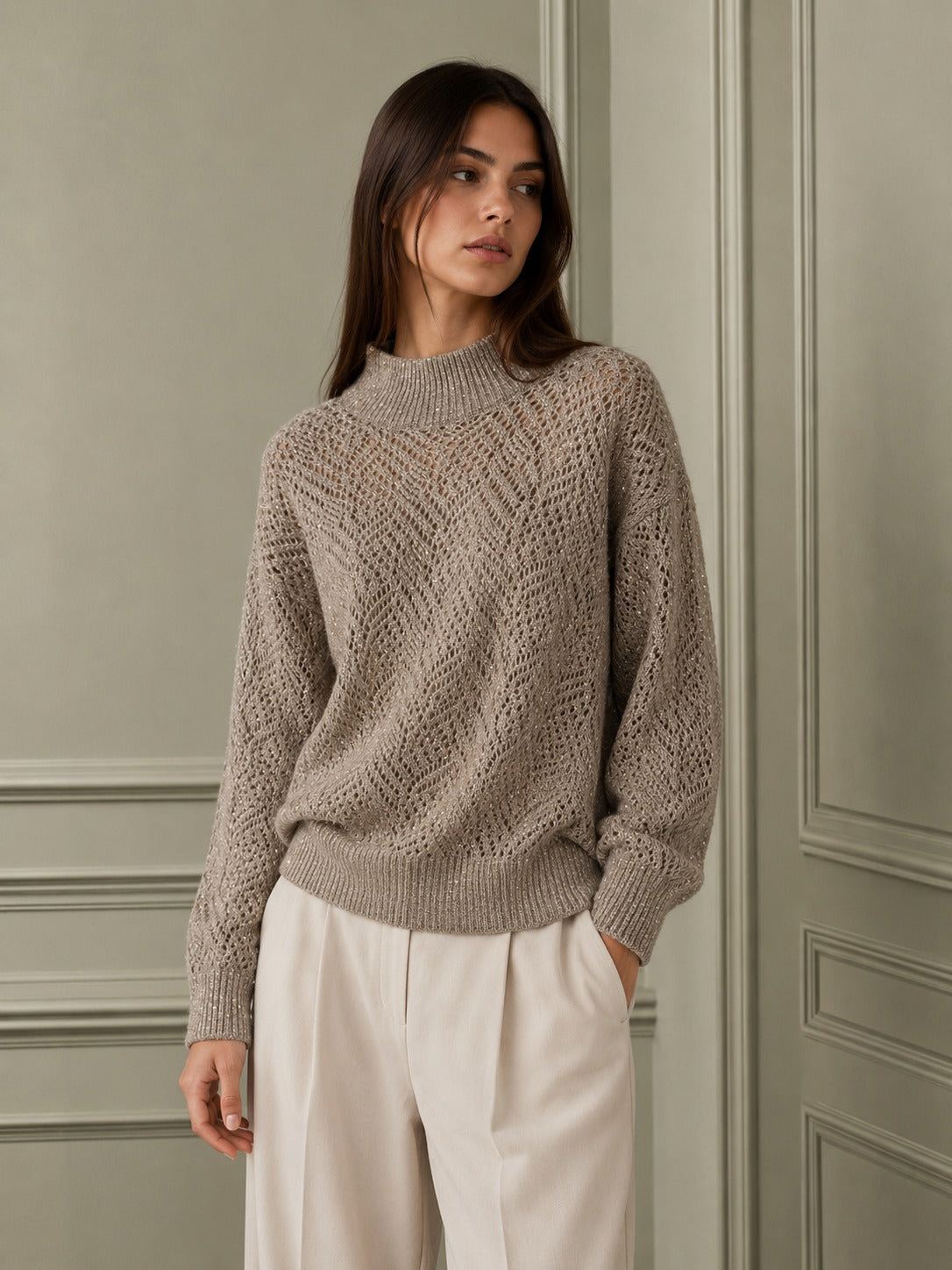Pull en mélange de laine à col montant