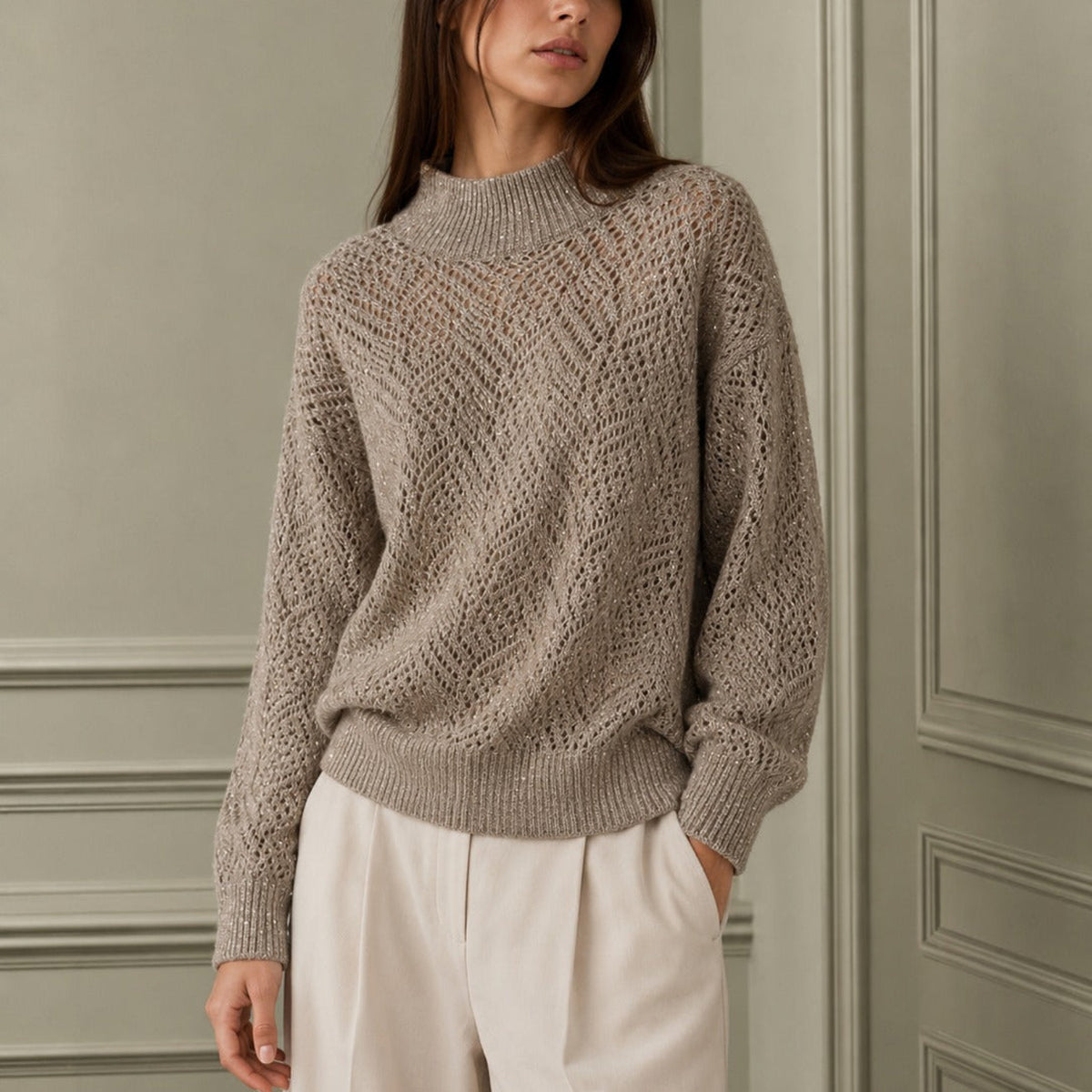Pull en mélange de laine à col montant