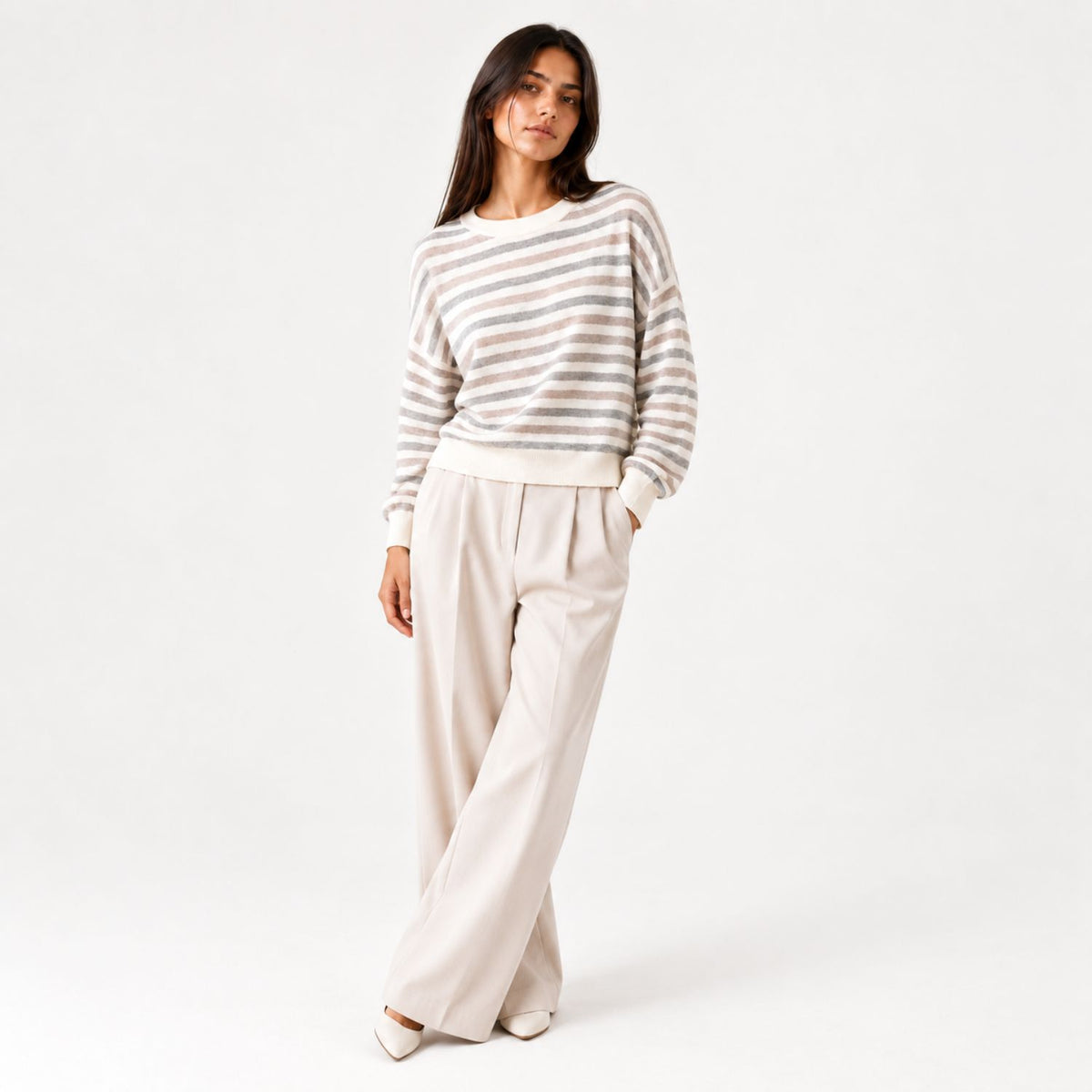 Pull ample à rayures en pure laine