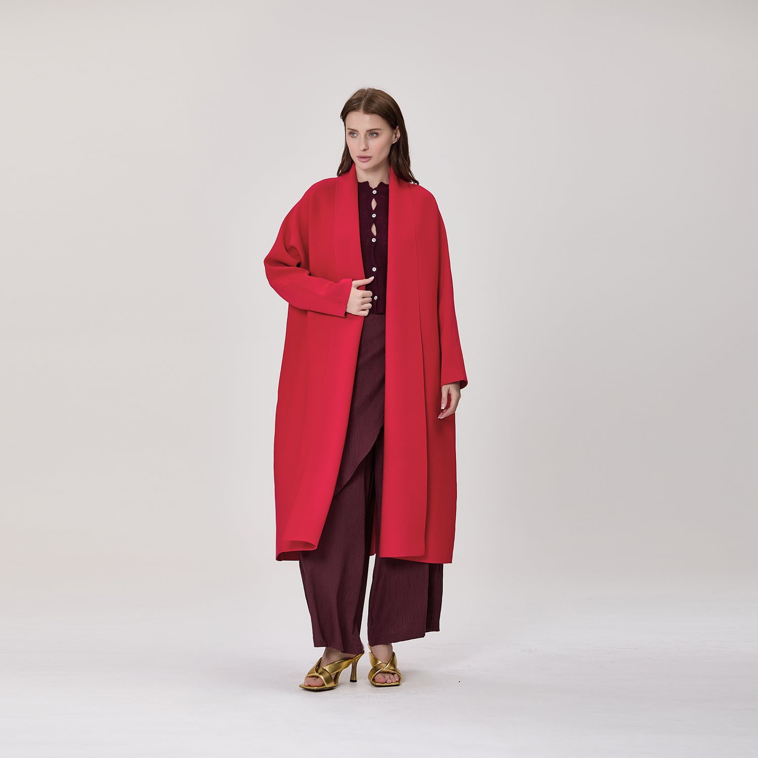Manteau long ouvert à coupe droite