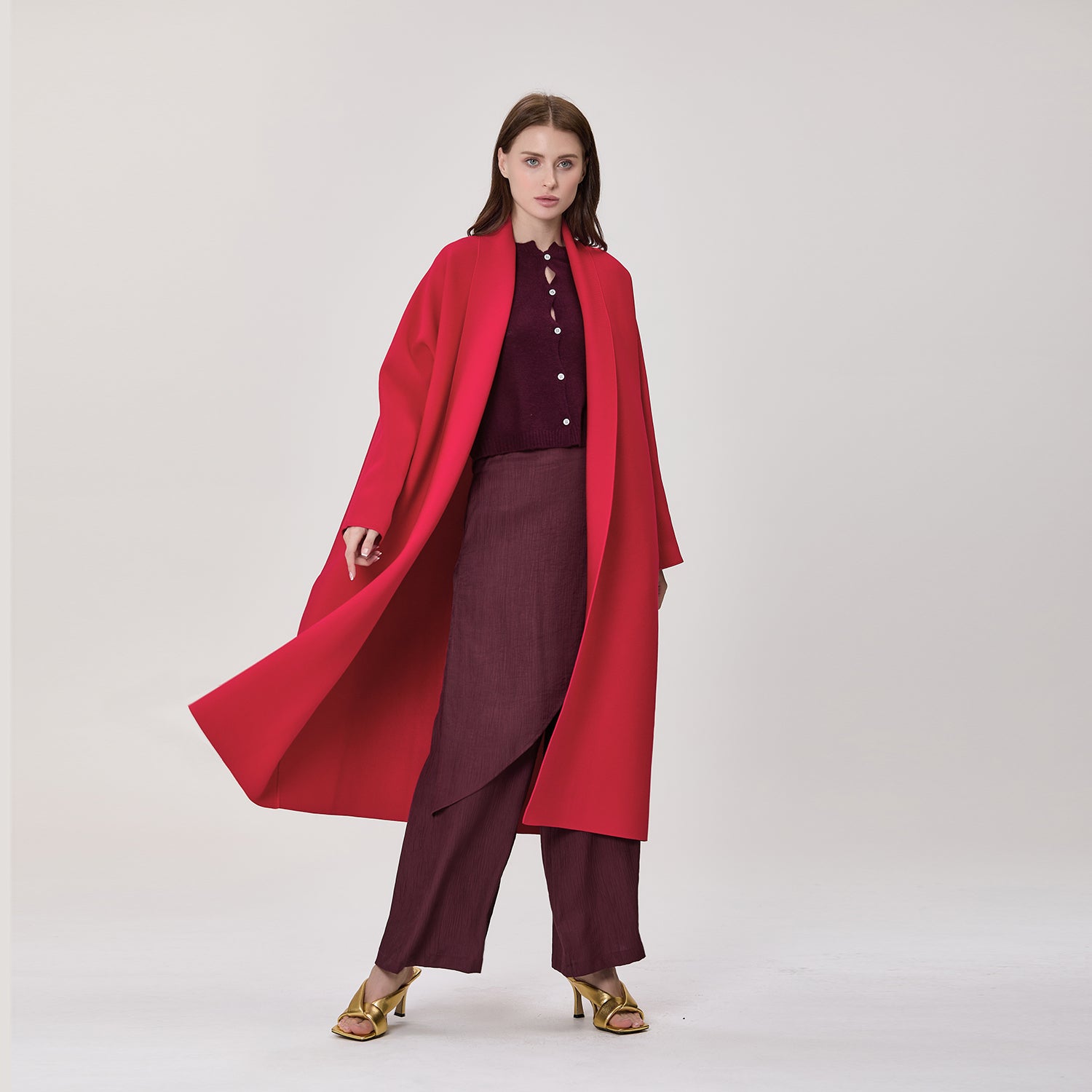 Manteau long ouvert à coupe droite