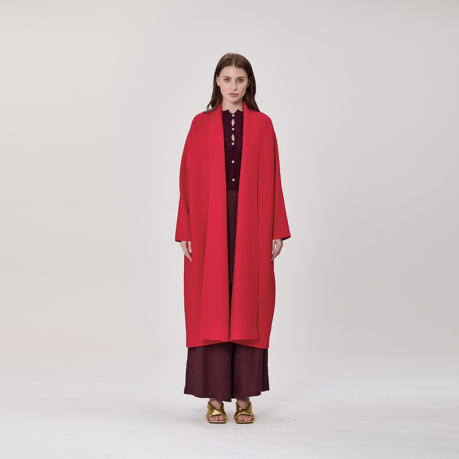 Manteau long ouvert à coupe droite
