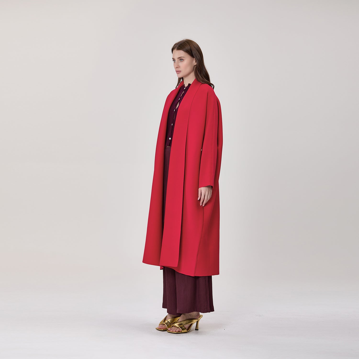 Manteau long ouvert à coupe droite