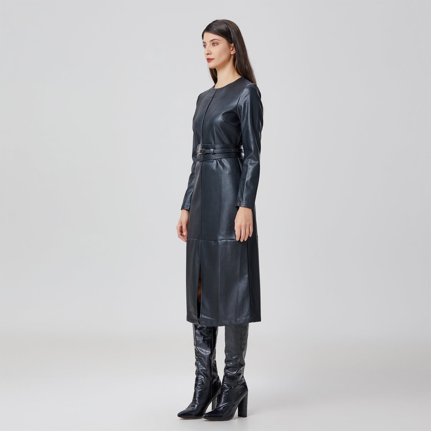 Robe à manches longues en simili cuir