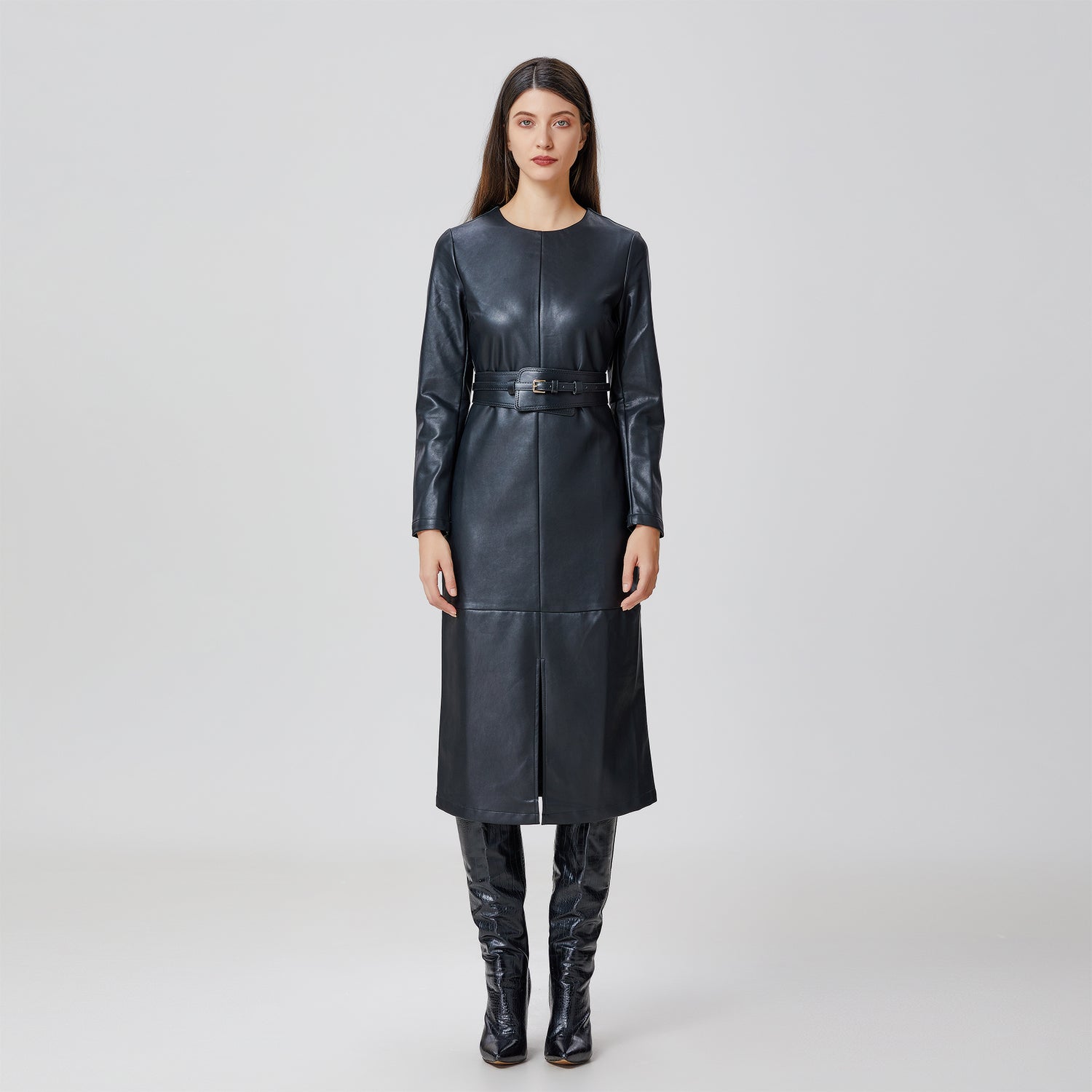 Robe à manches longues en simili cuir