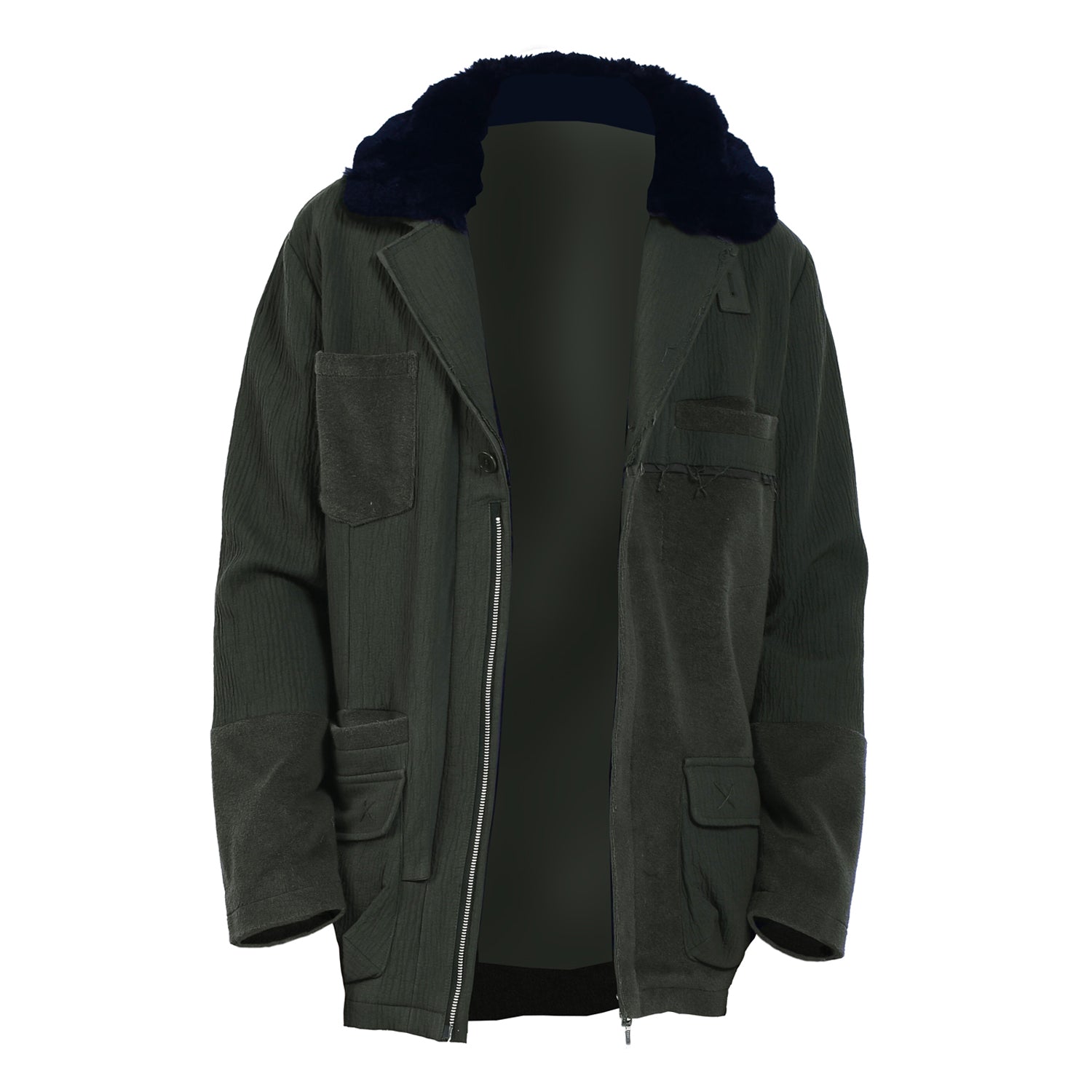 Manteau en matières mixtes avec col en fourrure amovible