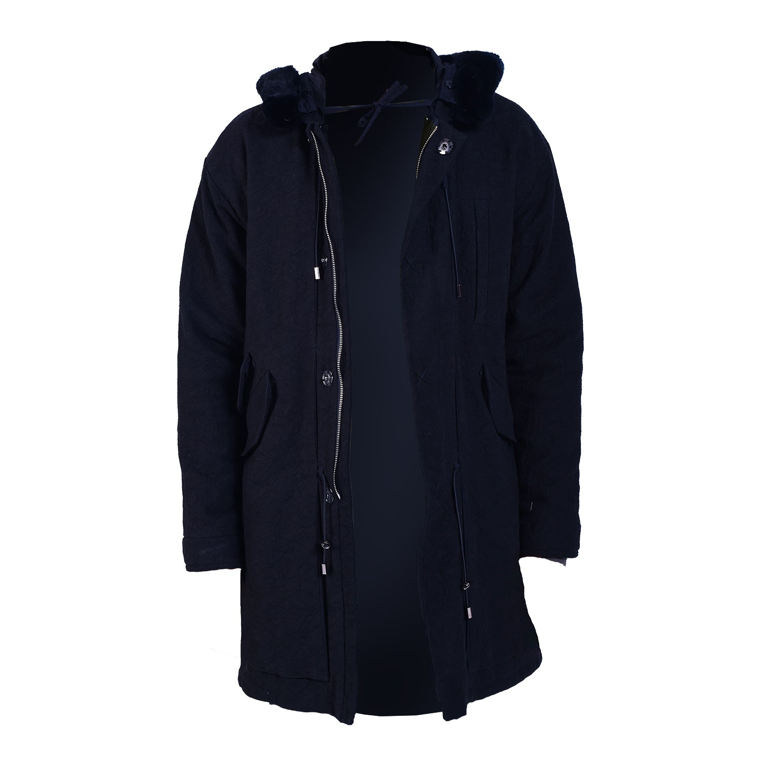 Manteau à capuche en coton avec col en fourrure de lapin