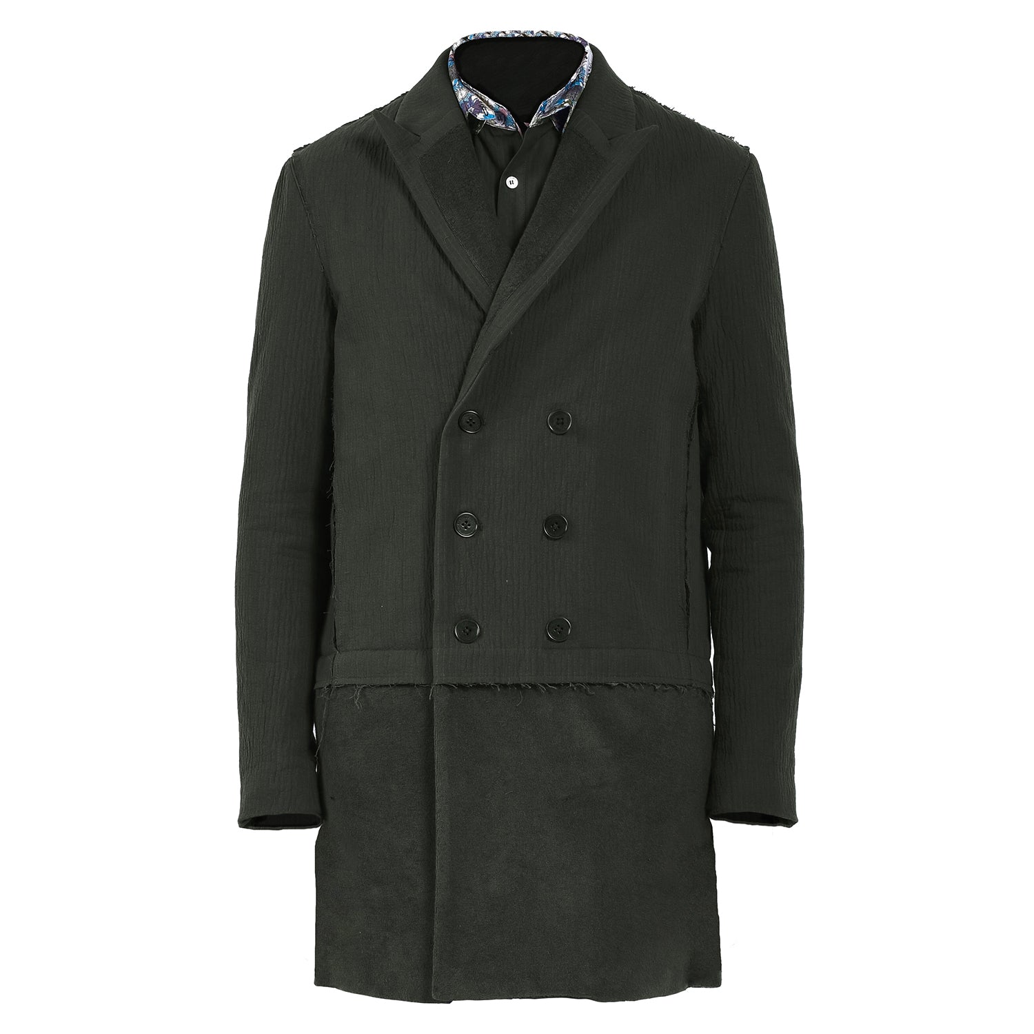 Manteau Tailleur Bimatière en Coton Texturé