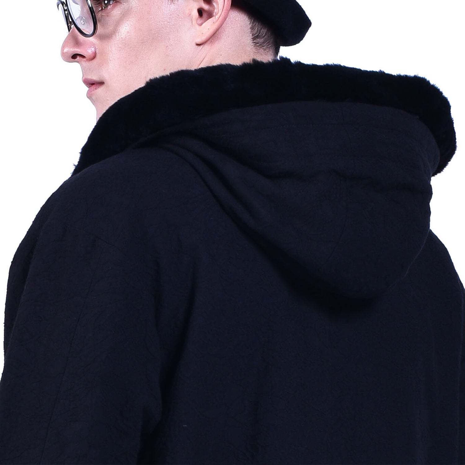 Manteau à capuche en coton avec col en fourrure de lapin