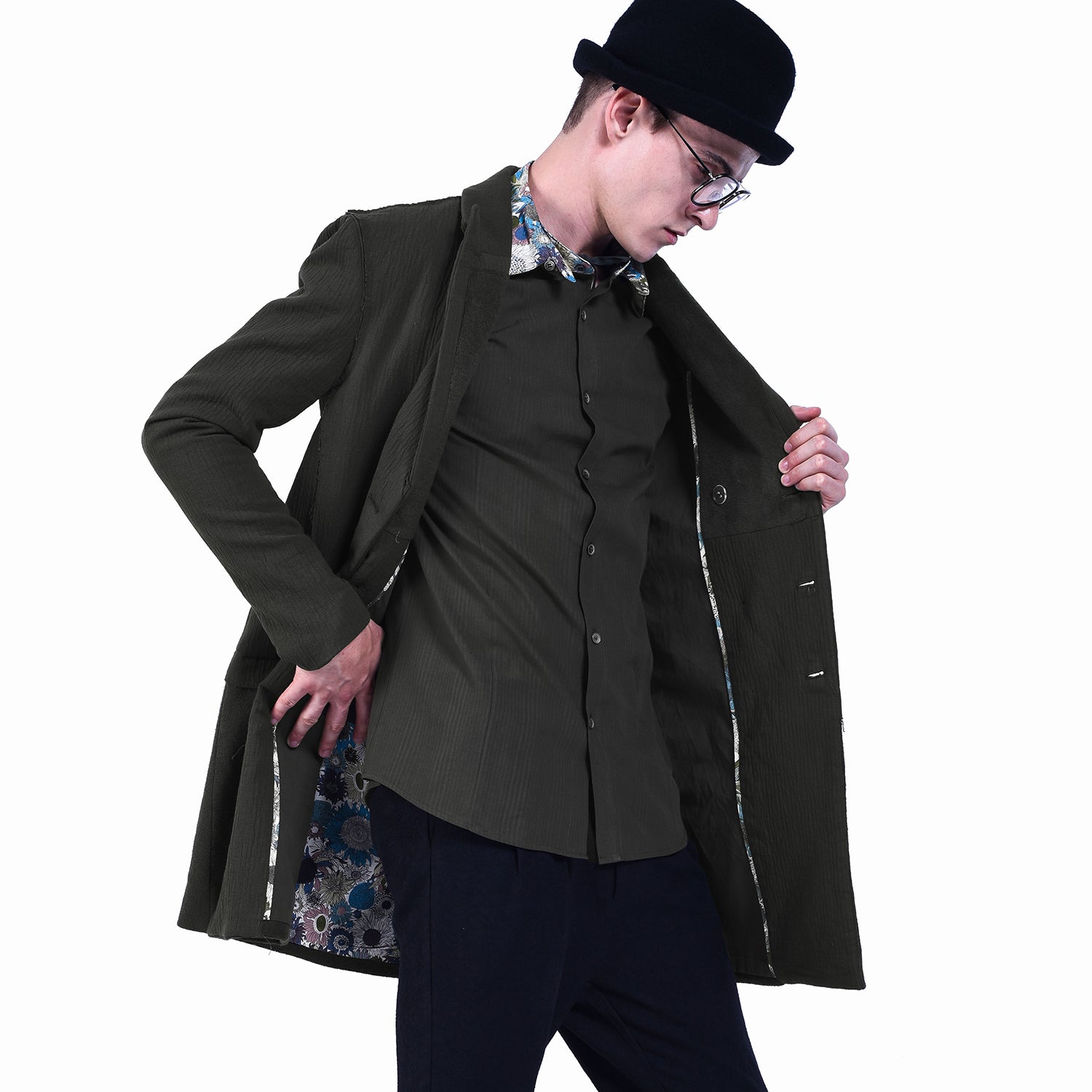 Manteau Tailleur Bimatière en Coton Texturé